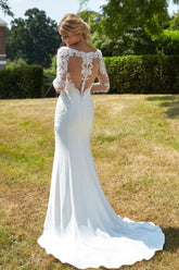 Long Sleeves Stain Mermaid Wedding Dresses with Lace Applique-27dress